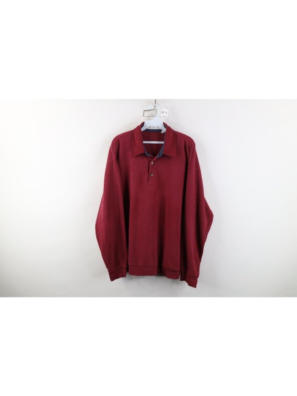 Vtg 90s Streetwear Mens XL Distressed Thermal Waffle Knit Pullover Polo Shirt